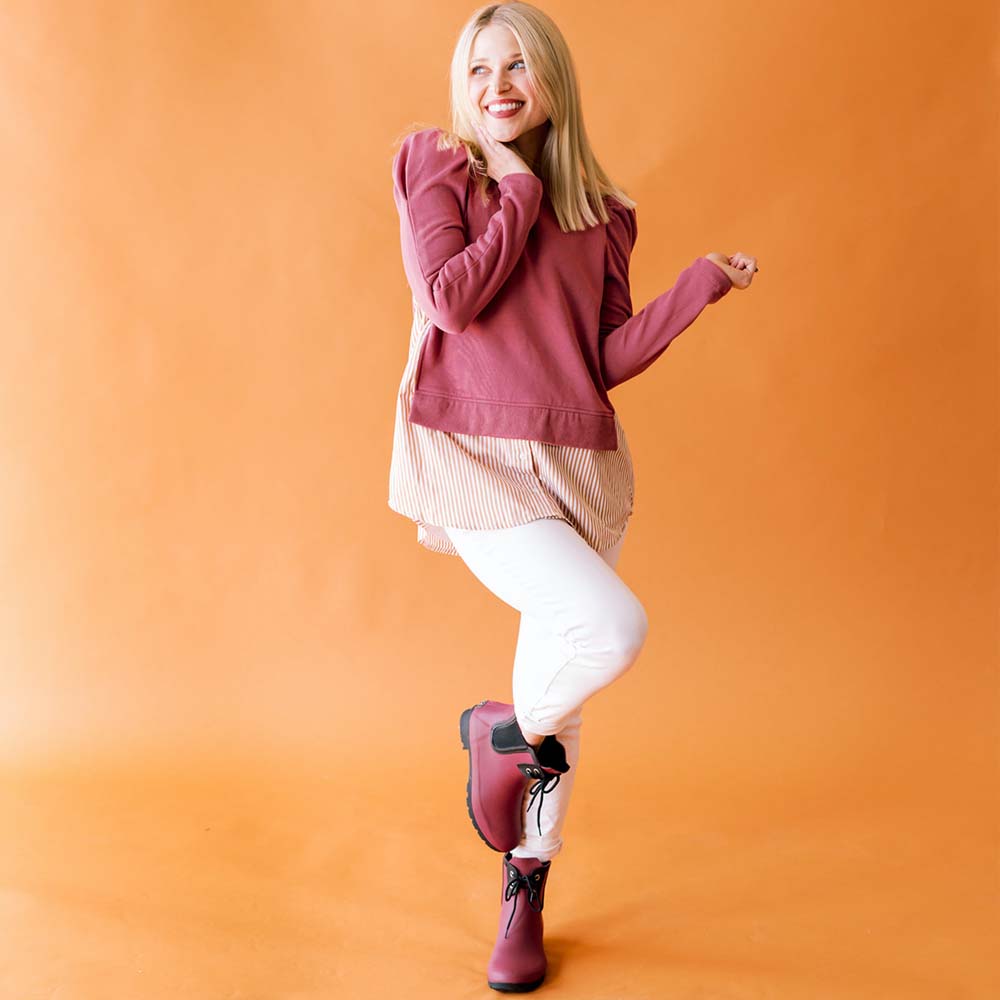 Chelsea Lace Matte Maroon Women's Rain Boots