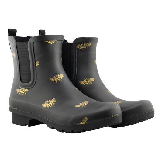 Chelsea Matte Black Bees Women’s Rain Boots