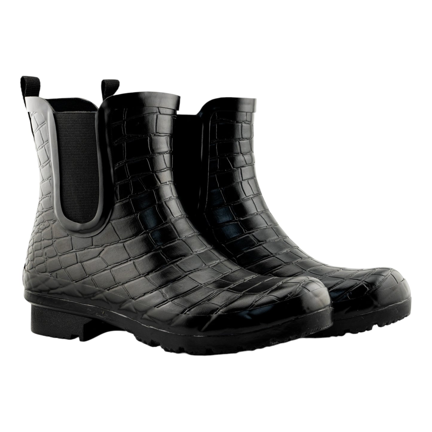 Chelsea Black Croc Emboss Women's Rain Boots