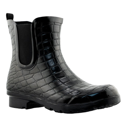 Chelsea Black Croc Emboss Women's Rain Boots