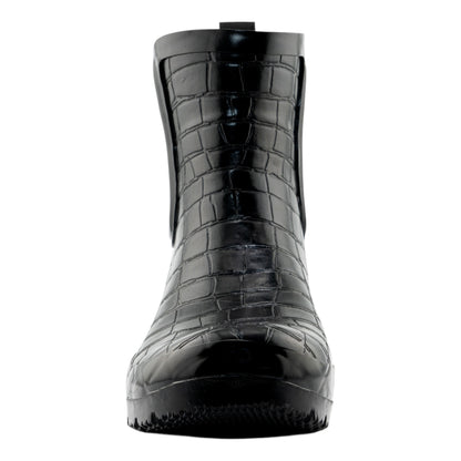 Chelsea Black Croc Emboss Women's Rain Boots