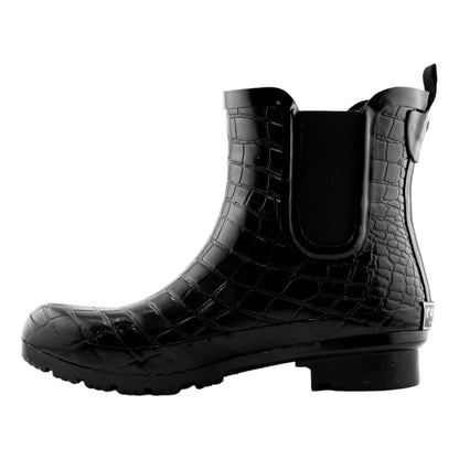 Chelsea Black Croc Emboss Women's Rain Boots