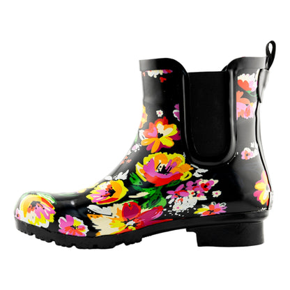 Chelsea Black Floral Women's Rain Boots