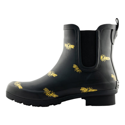 Chelsea Matte Black Bees Women’s Rain Boots