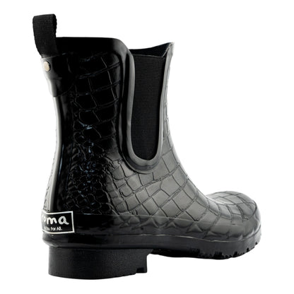 Chelsea Black Croc Emboss Women's Rain Boots