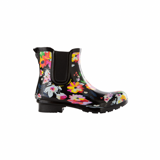 PRE ORDER AVAILABLE: Chelsea Black Floral Women's Rain Boots