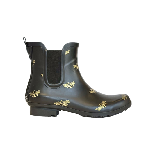 Chelsea Matte Black Bees Women’s Rain Boots