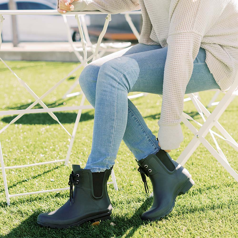 Chelsea Lace Matte Black Women's Rain Boots â ROMA BOOTS