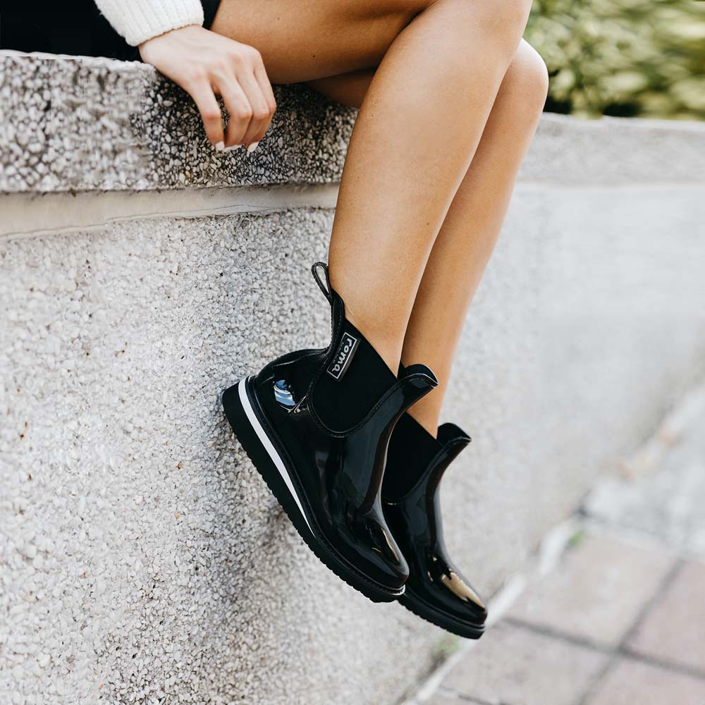 Ankle Platform Black Women's Rain Boots