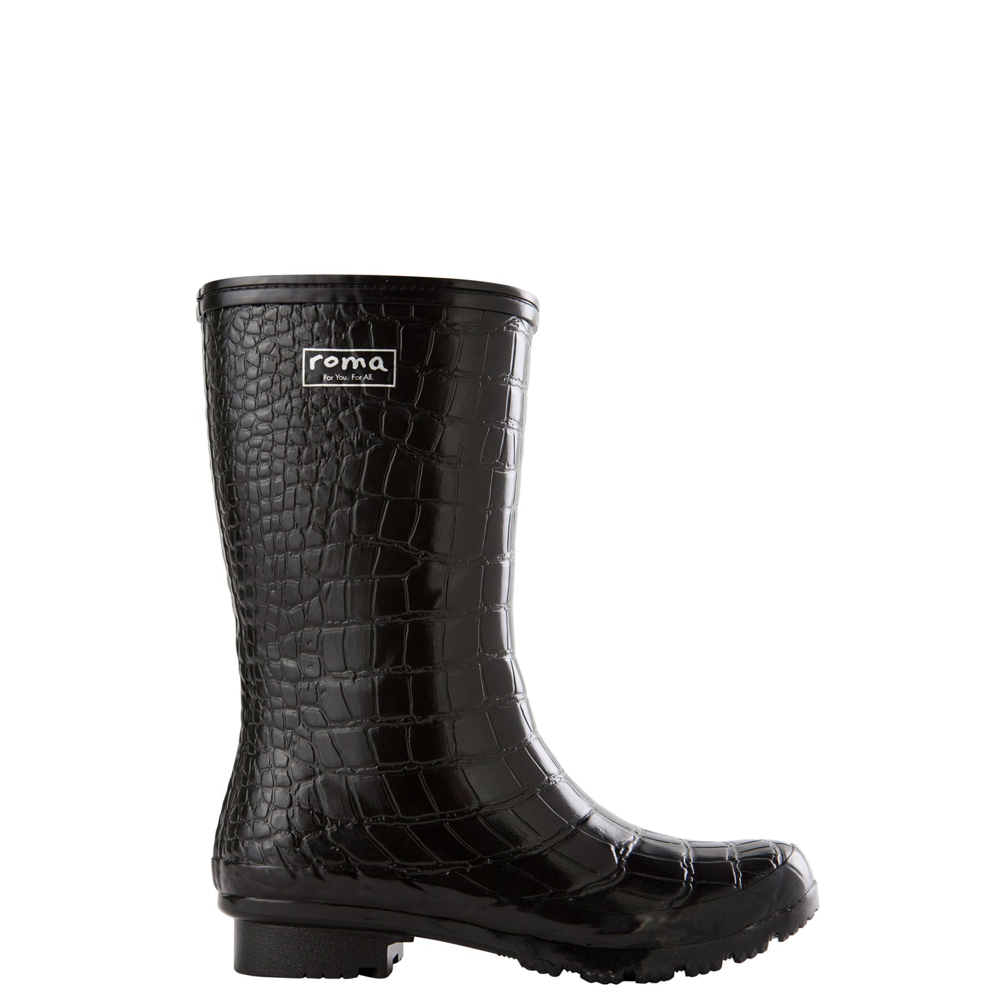 Emma Mid Black Croc Emboss Women's Rain Boots – ROMA BOOTS